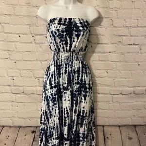 Lucky Brand Strapless Black & White Tie Dye Maxi Dress Size ~ S